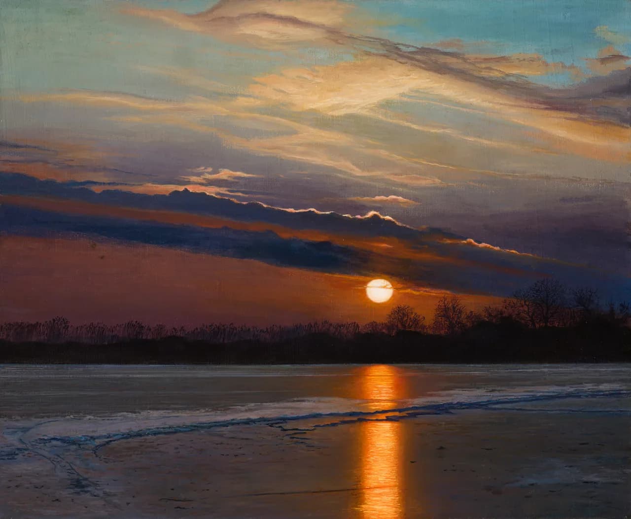 Закат-Лёд на реке